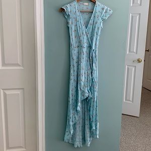 ALTAR’D STATE: Blue White Daisy Maxi Rayon Asymmetrical Summer Dress Size XS